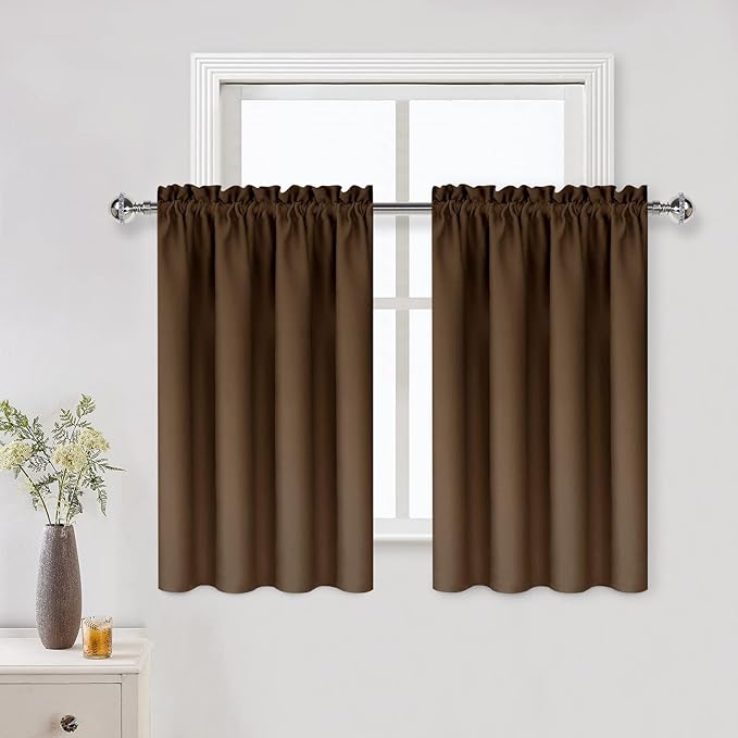 DWCN Blackout Curtains for Living Room Thermal Insulated, Energy Saving & Noise Reducing Bedroom Curtains, Brown, W 52x L 36 Inch, Set of 2 Rod Pocket Curtain Panels