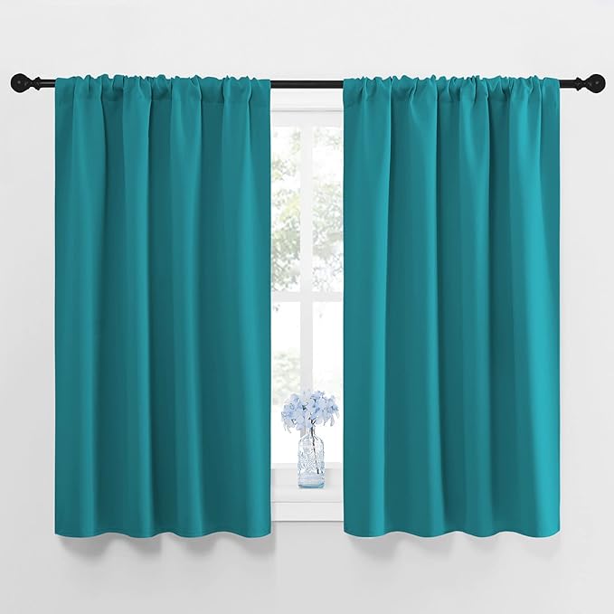 NICETOWN Peacock Blue Blackout Curtains Panels for Window, Thermal Insulated Rod Pocket Blackout Drapes/Draperies for Living Room (2 Panels, W42 x L45 inches)