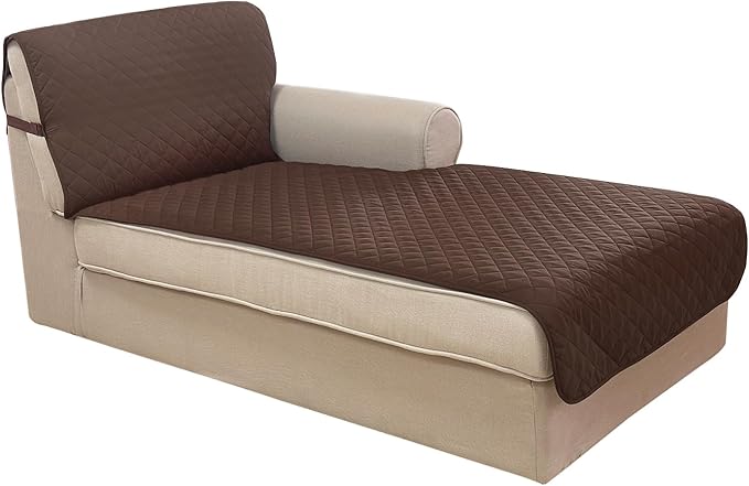 U-NICE HOME Sectional Couch Cover for Dogs Pets Chaise Lounge Reversible Sofa Cover Furniture Protector with Elastic Adjustable Strap, Coffee/Beige