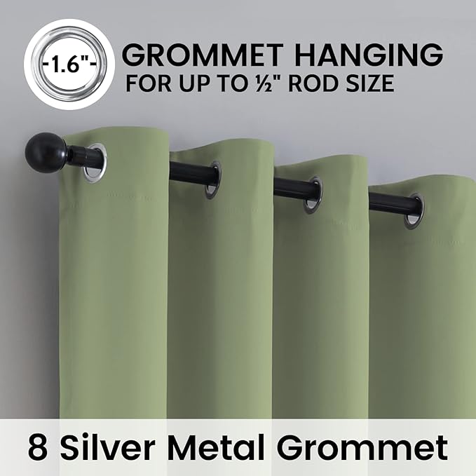 SimpleHome 100% Blackout Curtains for Bedroom,Thermal Insulated Grommet Window Drapes Room Darkening Sage Curtains for Living Room with Black Back,52 x 96 Inch,2 Panels