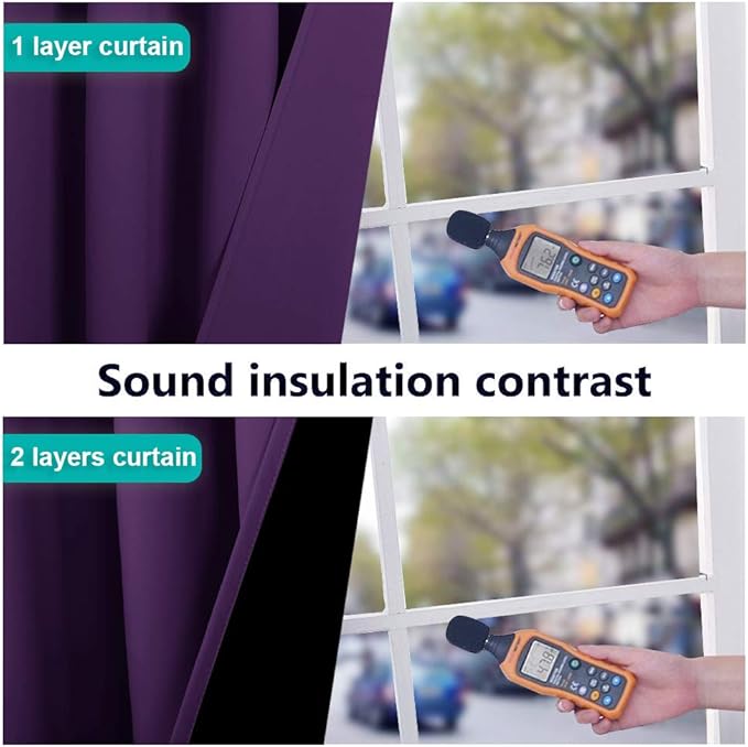 NICETOWN Room Warming Blackout Curtains 80 inches Long, Royal Purple, 2 Pieces, 42" Wide Each Panel, Full Light Blocking Drapes with Black Liner for Nursery, Thermal Insulated Drapes for Hall, Villa