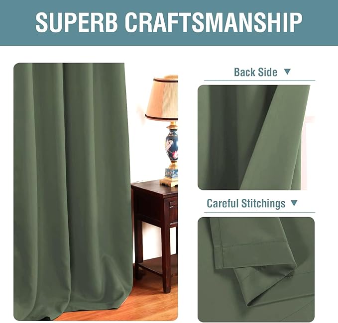 H.VERSAILTEX Blackout Curtain for Living Room Thermal Insulated Window Treatment Curtain Extra Long 90 inch Length Energy Saving Solid Grommet Top Blackout Drape, One Panel, Bronze Green, 52"W x 90"L