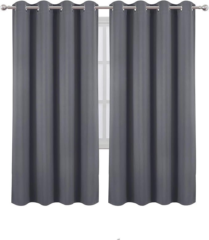 LEMOMO Blackout Curtains 66 x 72 Inch Long Grey Curtains Set of 2 Panels Room Darkening Curtains for Bedroom and Living Room