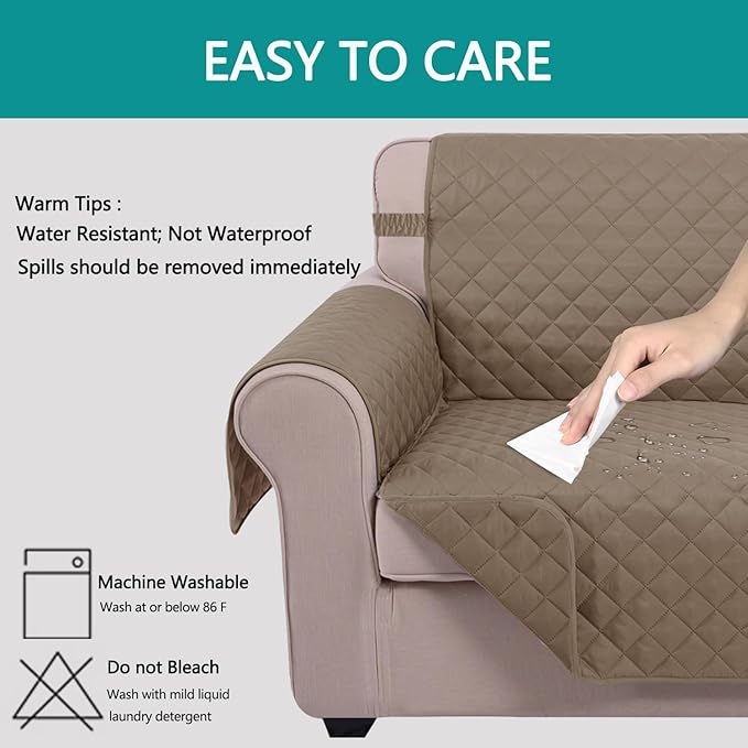 U-NICE HOME Recliner Chair Covers Reversible Chair Cover Pet Covers for Dogs with Elastic Straps Water Resistant Diamond Quilted (28''Recliner Oversized, Taupe/Taupe)