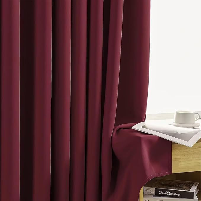 Joydeco Blackout Curtains for Bedroom 72 inch Long 2 Panels, Thermal Insulated Room Darkening Curtains with Grommets, Soft Window Drapes for Living Room (W52 x L72 Inch, Burgundy Red)