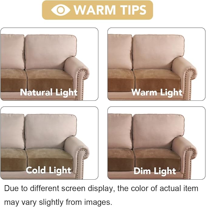 H.VERSAILTEX Velvet Stretch Couch Cushion Cover Plush Cushion Slipcover for Chair Loveseat Sofa Cushion Furniture Protector Seat Cushion Sofa Cover (3 Piece XL Sofa Cushion Covers, Camel)