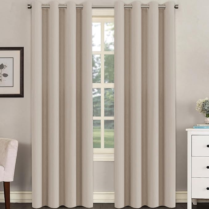 H.VERSAILTEX Blackout Curtain for Living Room Thermal Insulated Window Treatment Curtain Extra Long 96 inch Length Energy Saving Solid Grommet Top Blackout Drape, One Panel, Fog, 52" W x 96" L