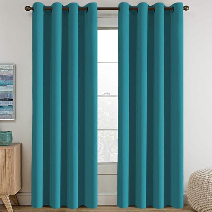 H.VERSAILTEX Blackout Curtain for Living Room Thermal Insulated Window Treatment Curtain Extra Long 108 inch Length Energy Saving Solid Grommet Blackout Drape, One Panel, Turquoise Blue，52"W x 108"L
