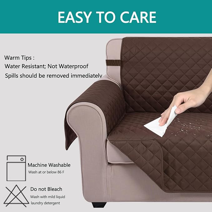 U-NICE HOME 4 Seater Sofa Cover 91 Inch Large Couch Covers for 4 Cushion Couch with Elastic Straps Water Resistant Furniture Protector Cover for Pets Cat (Sofa XX-Large, Chocolate/Chocolate)