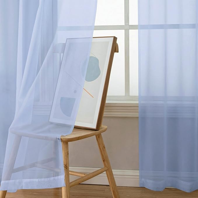 OWENIE Sheer Curtains 84 inches Long 2 Panels Set for Living Room/Bedroom, Rod Pocket Voile Sheer Panel Drapes, Airy Soft Fabric Window Treatments, 2pcs, Each 42" W x 84" L, Demin