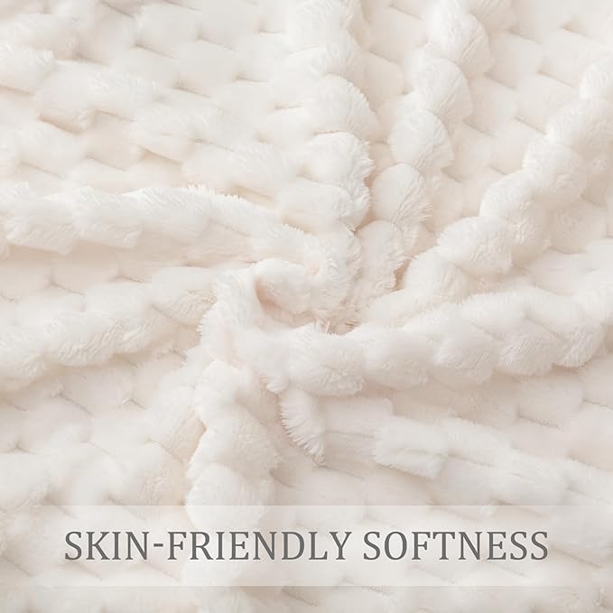 Exclusivo Mezcla Fleece Queen Blanket for Bed, Extra Large Fuzzy Ivory Bed Blankets, Soft Cozy Plush Sofa Throws for All Seasons, 90x90 Inches