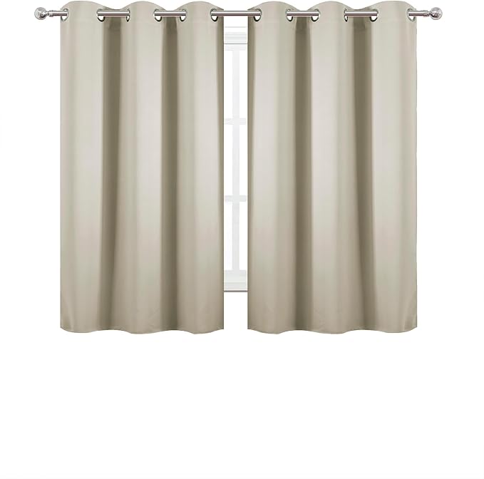 LEMOMO Light Beige Blackout Curtains 42 x 54 Inch Length Set of 2 Panels Grommet Bedroom Curtains for Living Room