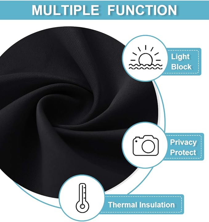 RYB HOME RV Curtains for Camper Windows, Mini Small Thermal Insulated Sunlight Heat Blocking Blackout Privacy Portable Curtains for Travel Trailer, Width 34 by Length 24, Black, 2 Panels