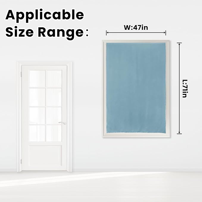 Self Adhesive Curtains, Black Out Shade for Window, Blackout Fabric Temporary Window Coverings Easy to Hang Curtains No Rod Needed, Use for Bedroom, Room, Kitchen, 47"W X 71"L, Lake Blue, 1 Panel