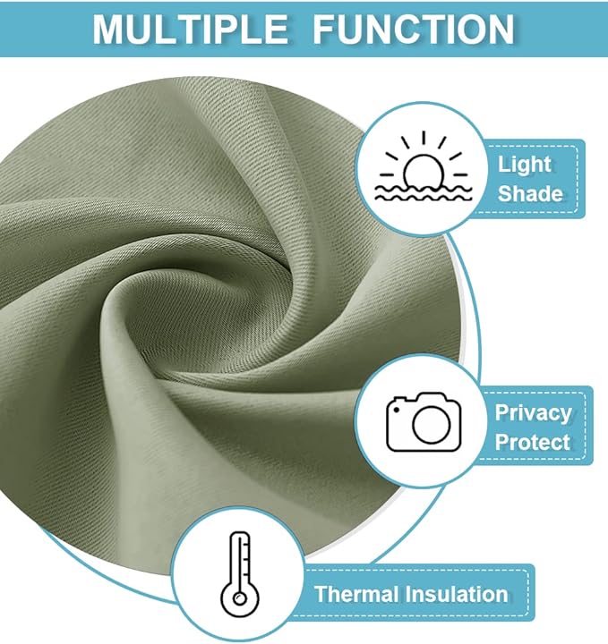 RYB HOME Blackout Curtains for Bedroom Living Room 63 inches Long, Thermal Insulated Privacy Rod Pocket Drapes for Nursery Office Home Theater, Width 42 by Length 63, Sage Green, 2 Panels