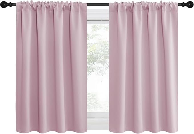 NICETOWN 2 Panels Blackout Curtains, Rod Pocket Thermal Insulated Drapes for Kitchen, Heavy Duty Small Window Treatment for Dorm Room, Studio Apartment, Basement (Baby Pink, W42 x L30)