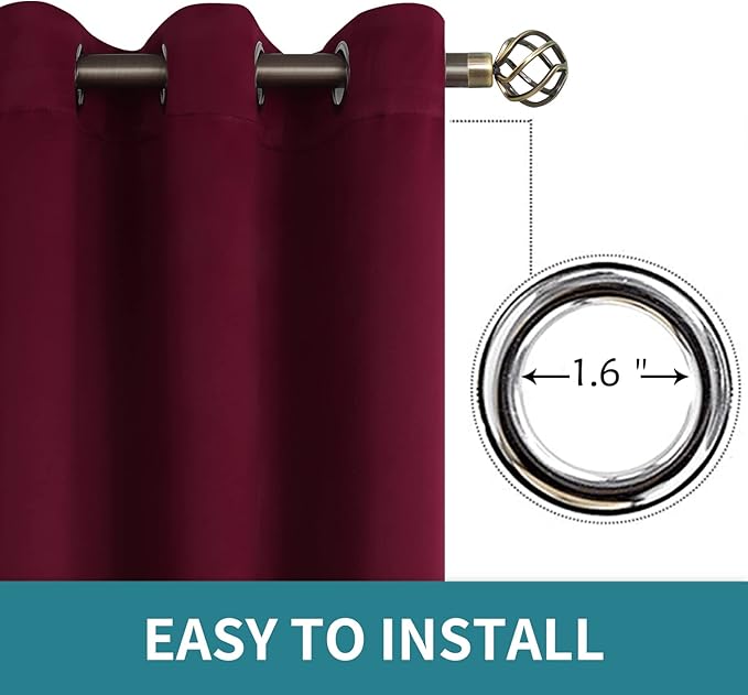 BGment Blackout Curtains for Bedroom - Grommet Thermal Insulated Room Darkening Curtains for Living Room, Set of 2 Panels (38 x 63 Inch, Burgundy)
