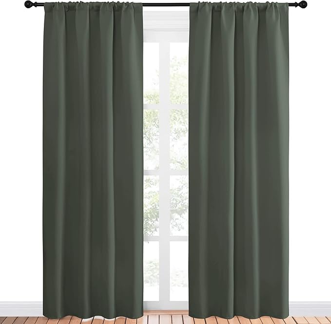 NICETOWN Bedroom Curtains Blackout Draperies - All Season Thermal Insulated Solid Rod Pocket Top Blackout Curtains/Drapes for Kid's Room (Dark Mallard, 1 Pair, 42 x 84 Inch)