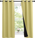 NICETOWN 100% Blackout Short Curtains with Black Liners, Solid Thermal Insulated Full Blackout 2-Layer Lined Drapes, Energy Efficiency Window Drapes for Bedroom (2 Panels, 37"W by 63"L, Paler Yellow)