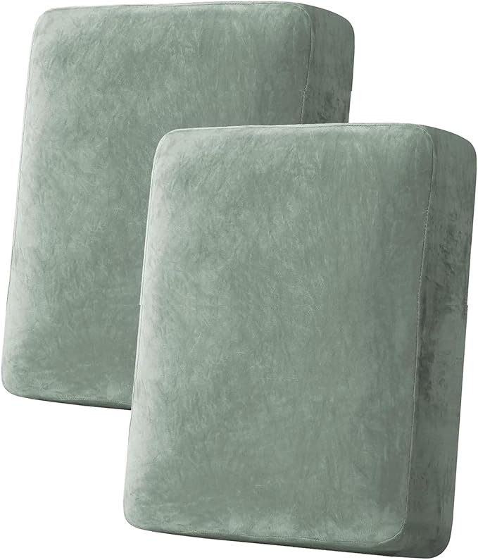 H.VERSAILTEX Velvet Stretch Couch Cushion Cover Plush Cushion Slipcover for Loveseat Cushion Furniture Protector Seat Cushion Sofa Cover (2 Piece Medium Sofa Cushion Covers, Sea Grass)