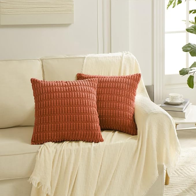 Fancy Homi 4 Packs Boho Burnt Orange Fall Decorative Throw Pillow Covers 22x22 Inch for Couch Bed Sofa, Rustic Modern Farmhouse Home Decor, Soft Plush Corduroy Cute Square Cushion Case 55x55 cm