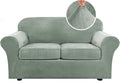 H.VERSAILTEX Real Velvet Plush 3 Piece Stretch Sofa Covers Couch Covers for 2 Cushion Couch Loveseat Covers Width Up to 72 Inch Thick Stay in Place (Medium Sofa, Sea Grass)