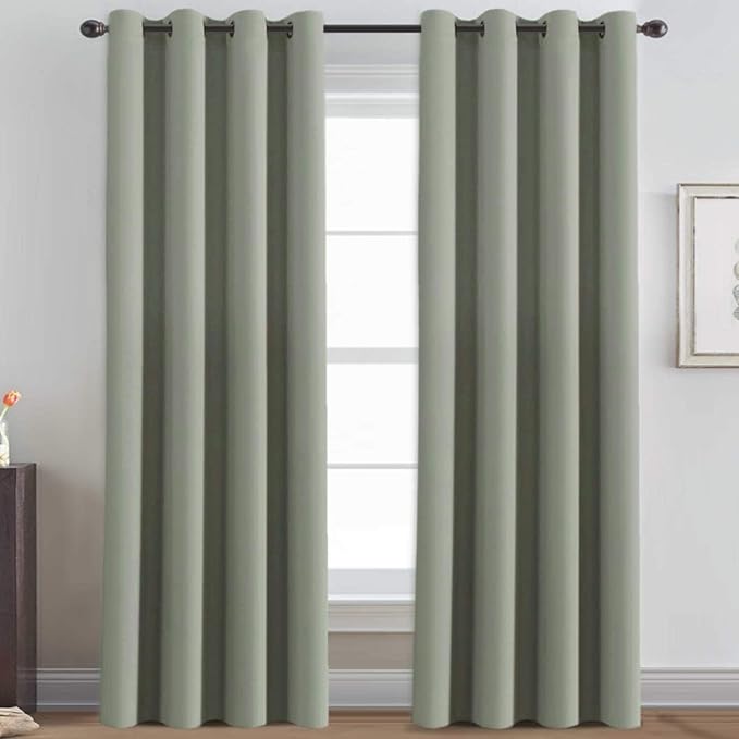 H.VERSAILTEX Sage Green Curtains/Drapes Blackout for Bedroom Room Darkening Thermal Curtains for Living Room Noise Reducing Sound Proof Solid Grommet Curtain (One Panel, Light Sage, 52" W x 120" L)