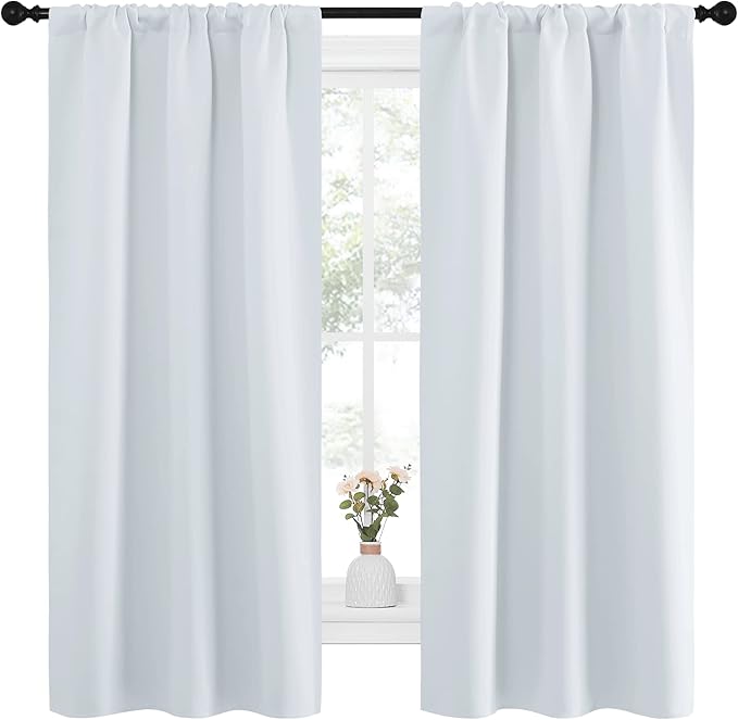 NICETOWN Greyish White Window Curtain Panels - Thermal Insulated Rod Pocket Room Darkening Curtain Sets for Bedroom (2 Panels, 34 by 63)