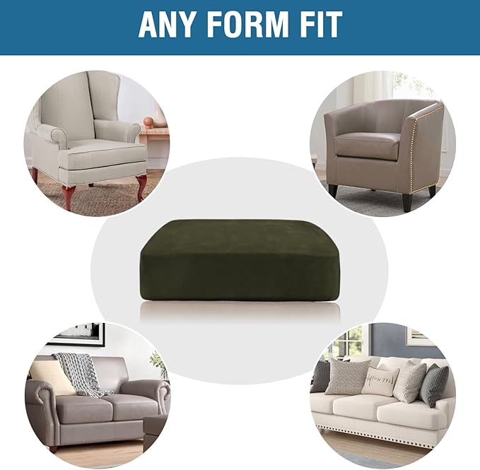 H.VERSAILTEX Velvet Stretch Couch Cushion Cover Plush Cushion Slipcover for Chair Loveseat Sofa Cushion Furniture Protector Seat Cushion Sofa Cover (2 Piece Large Sofa Cushion Covers, Olive)