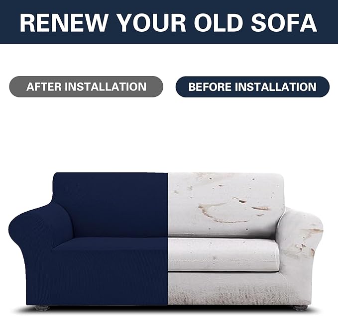 Cupuamon 2026 New Stretch Oversized Sofa Slipcovers Couch Sofa Cover for 4 Seater Furniture Protector Covers with Elastic Bottom Jacquard Fabric Small Checks for Pets, Kids - Navy