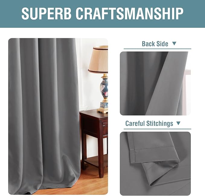 H.VERSAILTEX Premium Blackout Bedroom Curtains 84 Inches Long Gray Curtain Window Panel Drapes Room Darkening for Living Room, Grommet Curtains for Door - (Bluish Gray Color) - 1 Panel, 52'W x 84'L