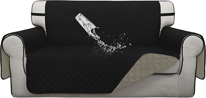 ISSUNTEX Double Protection 100% Waterproof Loveseat Sofa Covers for Living Room, Couch Covers for 2 Cushion Couch Sofa, Reversible Furniture Protector Sofa Cover for Dogs (Loveseat, Black/Beige)