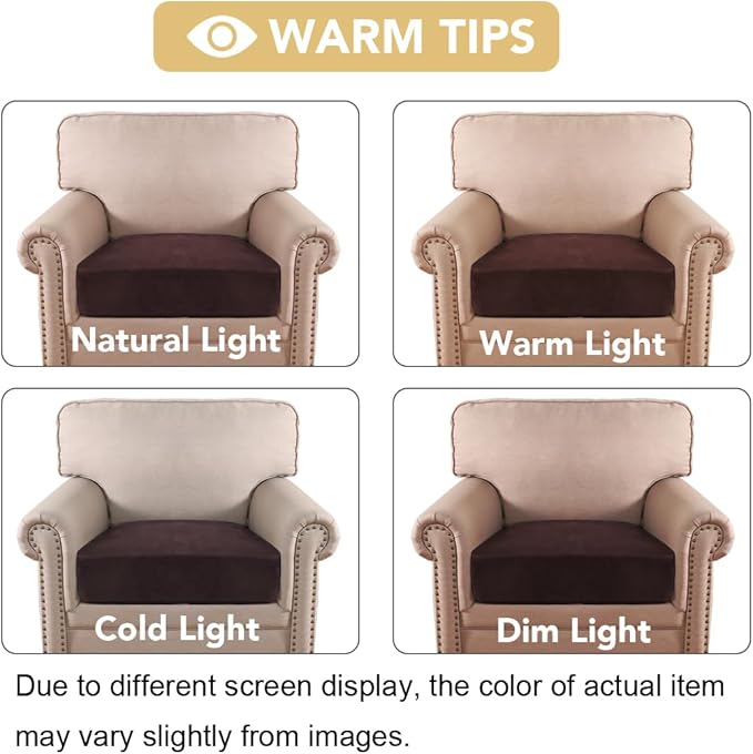 H.VERSAILTEX Velvet Stretch Couch Cushion Cover Plush Cushion Slipcover for Chair Cushion Furniture Protector Seat Cushion Sofa Cover (1 Piece Armchair Cushion Covers, Brown)