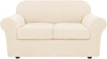 H.VERSAILTEX 3 Piece Stretch Sofa Covers for 2 Cushion Loveseat Couch Covers for Living Room (Base Cover Plus 2 Seat Cushion Covers) Thicker Jacquard Fabric (Medium Sofa, Cream)
