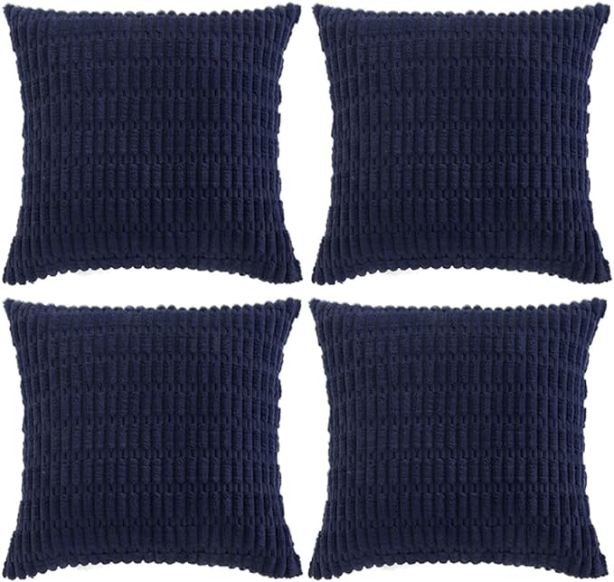 Fancy Homi 4 Packs Navy Blue Decorative Throw Pillow Covers 26x26 Inch for Living Room Couch Bed Sofa, Rustic Modern Farmhouse Boho Home Decor, Soft Plush Corduroy Cute Square Cushion Case 66x66 cm