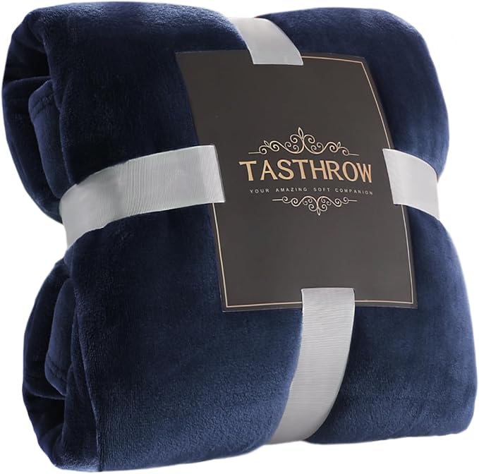 TASTHROW Large Flannel Fleece Throw Blanket, 90×90 Inch - Cozy Lightweight Thick Blanket - All Seasons Suitable for Women, Men and Kids (Navy)