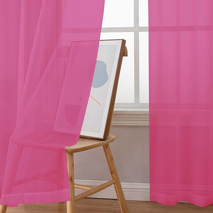 Chyhomenyc Hot Pink Sheer Curtains 96 inches Long 2 Panels, Light Filtering Soft Airy Solid Elegant Voile Window Treatment Drapes for Bedroom Living Room, 42Wx96L, 8FT L