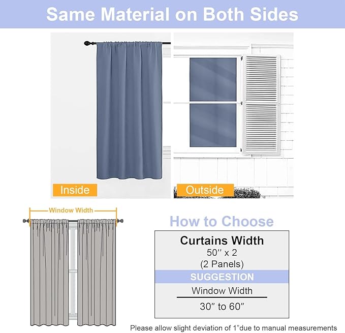 Simplebrand Ava Denim Blackout Curtains for Bedroom 90 Inches Long 2 Panels Set, Solid Privacy Energy Saving Living Room Window Treatment Curtains Blackout Drapes, W50 x L90 Inch, Denim