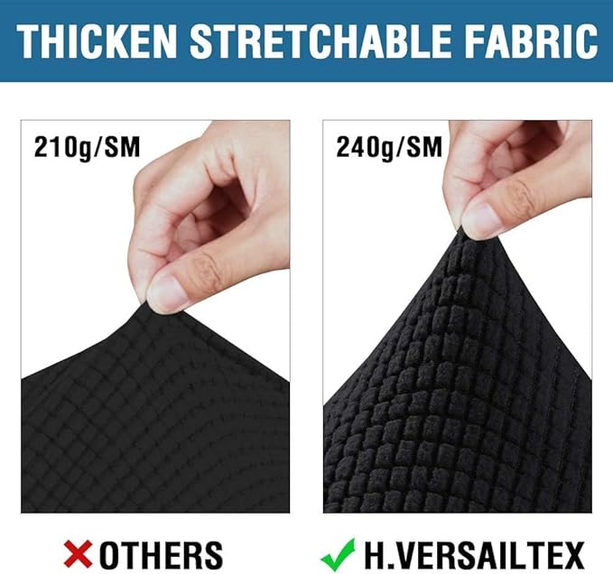 H.VERSAILTEX 4 Piece Stretch Sofa Covers for 3 Cushion Couch Covers for Living Room Furniture Slipcovers (Base Cover Plus 3 Seat Cushion Covers) Thicker Jacquard Fabric (Large Sofa, Black)