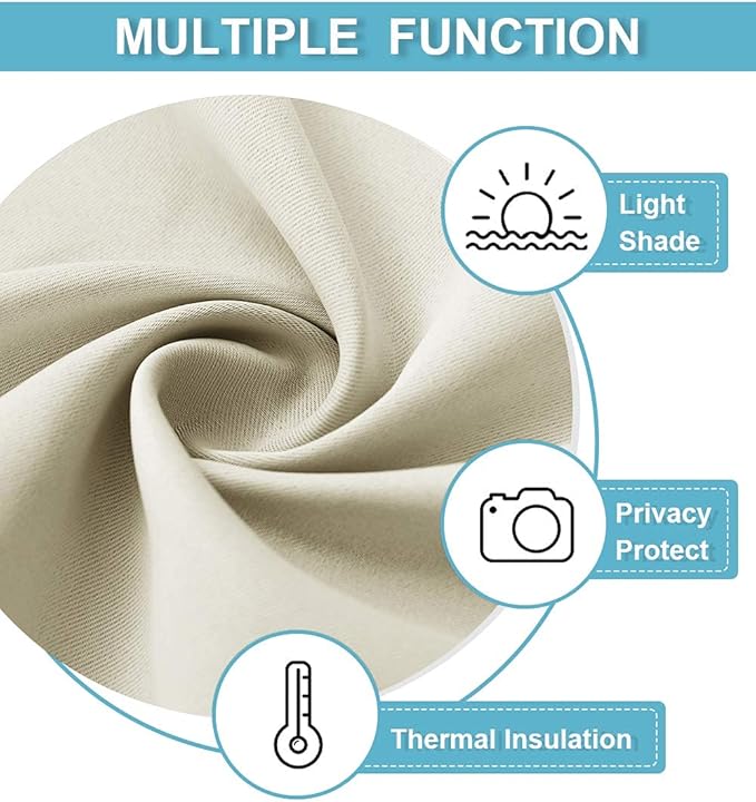 RYB HOME Curtains for Bedroom Living Room 72 inches Long, Thermal Insulated Privacy Rod Pocket Drapes for Nursery Office Home Theater, Width 42 by Length 72, Beige, 2 Panels