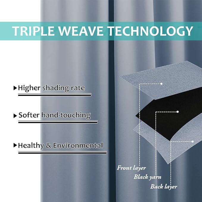NICETOWN 100% Blackout Curtains for Windows, Pack of 2, 70" W x 108" L, Vintage Blue, Super Heavy-Duty Black Lined Total Darkness Drapes for Bedroom, Privacy Assured Window Treatment for Patio