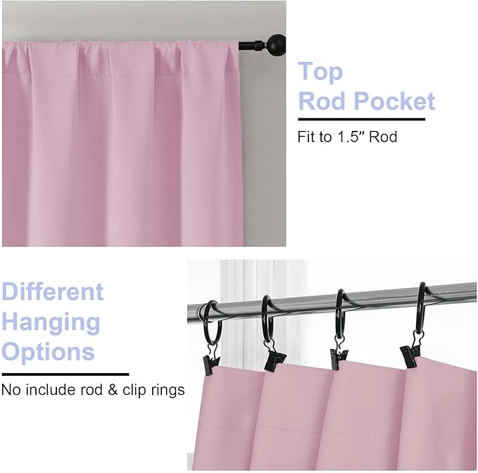 Simplebrand Ava Pink Blackout Curtains for Bedroom 84 Inch Length 2 Panels Set, Solid Thermal Insulated Privacy Nursery Window Treatment Curtains Blackout Drapes, W40 x L84 Inch, Pink