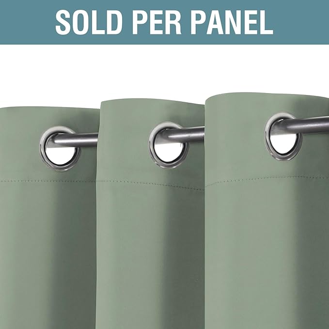 H.VERSAILTEX Blackout Curtain for Living Room Thermal Insulated Window Treatment Curtain Extra Long 96 inch Length Energy Saving Solid Grommet Top Blackout Drape, One Panel, Sea Grass, 52" W x 96" L