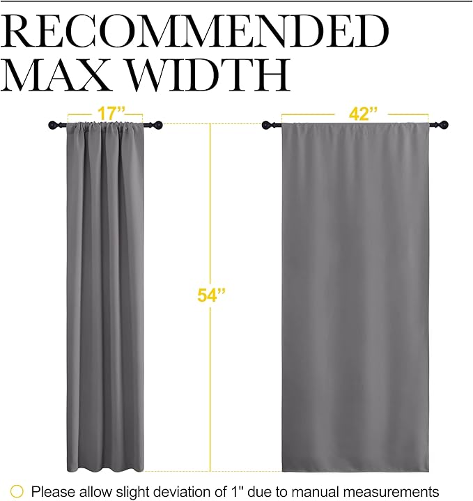 NICETOWN Grey Window Curtains for Bedroom - Home Decoration Thermal Insulated Rod Pocket Blackout Blinds & Drapes for Small Windows (Gray, 2 Panels, W42 x L54 -Inch)