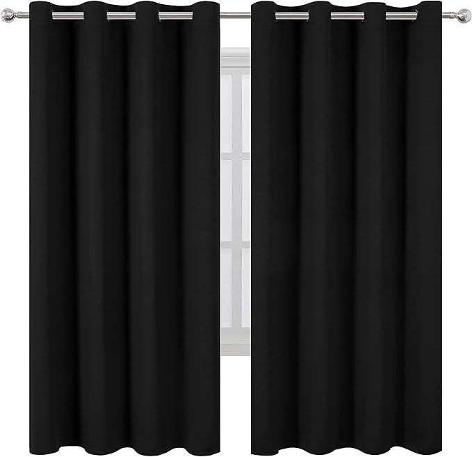 LEMOMO Black Thermal Blackout Curtains/52 x 72 Inch/Set of 2 Panels Room Darkening Curtains for Bedroom
