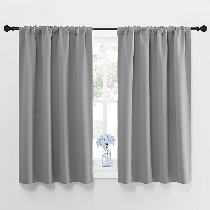 NICETOWN Window Curtains for Bedroom - Home Decoration Thermal Insulated Rod Pocket Blackout Blinds & Drapes for Small Windows (Silver Grey, 2 Panels, W42 x L45 -Inch)