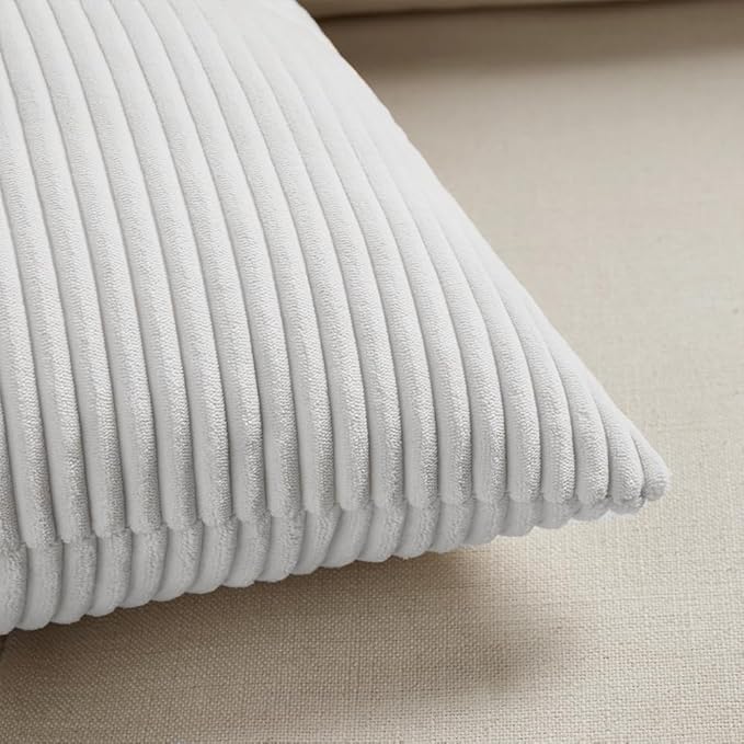 Fancy Homi 2 Packs White Samll Decorative Throw Pillow Covers 12x12 Inch with for Couch Bed Sofa, Rustic Farmhouse Boho Home Decor, Soft Corss Patchwork Corduroy Square Cushion Case 30x30 cm