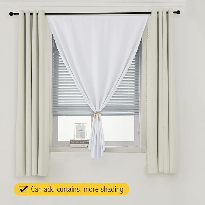 self Adhesive Curtains Portable Blackout Curtain Simple and Easy to Install Bedroom Window Thermal Lnsulated Kitchen Room Darkening Black Small Drapes, 35" W X 79" L, White, 1 Panel