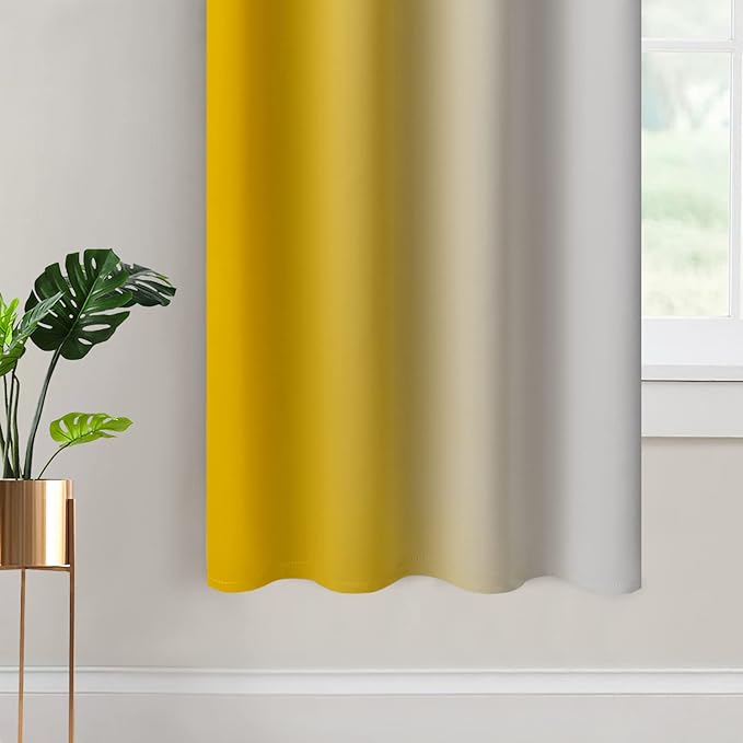 Yakamok Yellow Ombre Curtains 63 Inches Long, Light Blocking Gradient Color Curtain Panels, Room Darkening Grommet Window Drapes for Bedroom(52x63 Inch, 2 Panels)
