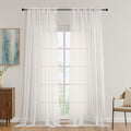 OVZME Ivory Bedroom Curtains 96 Length for Farmhouse, 59 Inch Extra Wide Light Filtering Voile Drapes Light Airy Window Decor for Patio Door Living Room Bedroom Dining, 59Wx96L Inches